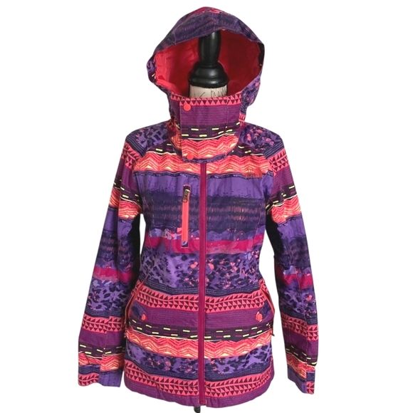 The North Face Wanda XS Hooded Insulated Ski Jacket Tribal Print Neon Snow Coat - Picture 1 of 17